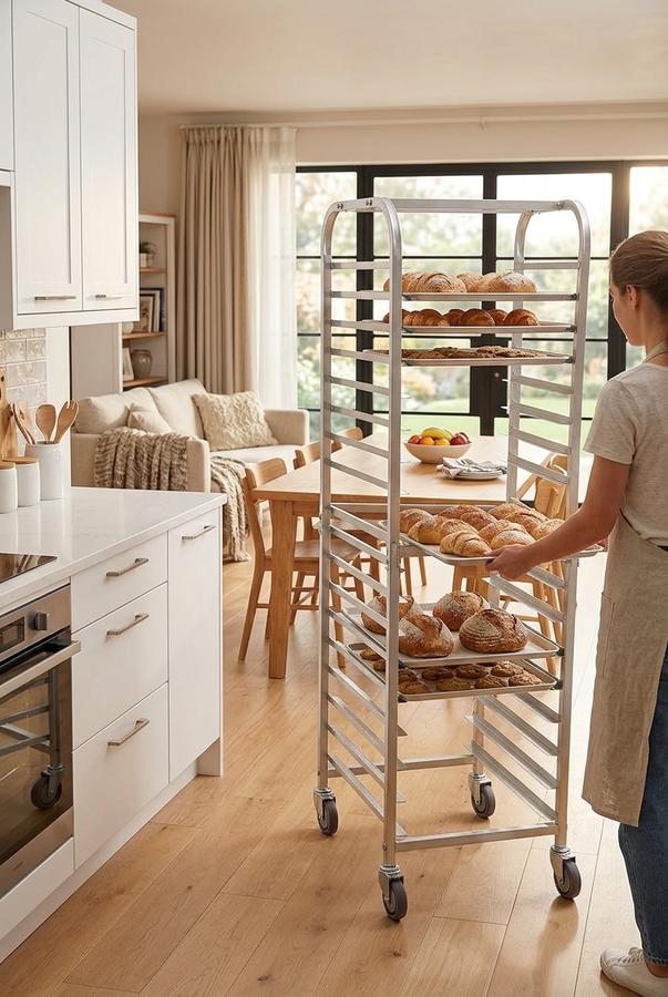Sandinrayli 20-Tier Rolling Bakery Rack in a home setting