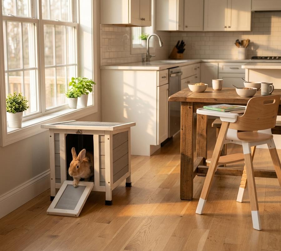 Sandinrayli Weatherproof Outdoor Cat House, Grey in a home setting